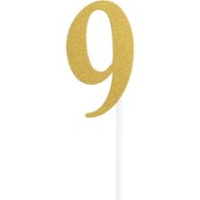 Picture of NUMBER 9 GLITTER CAKE TOPPER GOLD 5 X 8CM